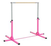 HOMCOM Barre Fixe de Gymnastique pour Enfant, Hauteur réglable 13 Niveaux de 92-150 cm, Acier et Bois en hêtre, Barre d'entrainement de Gymnastique à Domicile, antidérapant, Facile à Assembler, Rose