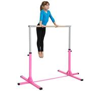HOMCOM Barre Fixe de Gymnastique pour Enfant, Hauteur réglable 13 Niveaux de 92-150 cm, en Acier et Bois en hêtre, Barre de Gym d'entrainement à Domicile, antidérapant, Facile à Assembler, Rose