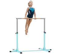 HOMCOM Barre Fixe de Gymnastique pour Enfant, Hauteur Réglable sur 13 Niveaux de 92-150 cm, en Acier et Bois de Hêtre, Barre de Gym d'Entraînement à Domicile, Antidérapant, Facile à Assembler, Cyan