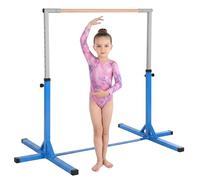 HOMCOM Barre Fixe de Gymnastique pour Enfant, Hauteur Réglable sur 13 Niveaux de 92-150 cm, en Acier et Bois de Hêtre, Barre de Gym d'Entraînement à Domicile, Antidérapant, Facile à Assembler, Bleu
