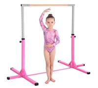 HOMCOM Barre Fixe de Gymnastique pour Enfant Réglable 92-150 cm | 13 Niveaux, Acier et Bois de Hêtre, Barre de Gym d'Entraînement à Domicile, Antidérapant, Facile à Assembler