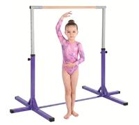 HOMCOM Barre Fixe de Gymnastique pour Enfant Réglable 92-150 cm | 13 Niveaux, Acier et Bois de Hêtre, Barre de Gym d'Entraînement à Domicile, Antidérapant, Facile à Assembler