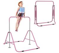 HomCom Barre fixe de gymnastique enfant pliable – hauteur réglable 4 niveaux 88–128 cm acier rose
