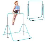 HomCom Barre de gymnastique enfant pliable – Hauteur réglable 4 niveaux 88 à 128 cm acier bleu ciel