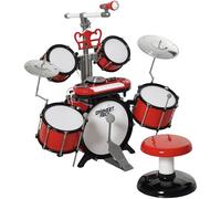Homcom Batterie pour enfant avec tabouret, microphone, plateaux, clavier et divers effets de DJ Instrument musical pour enfants + 3 ans 77,5 x 40 x 76,5 cm Rouge