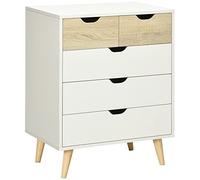 HOMCOM Beistellschrank Kommode mit 5 Schubladen Sideboard Schubladenschrank im Modernem Design für Wohnzimmer Schlafzimmer 60 x 40 x 77,5 cm Weiß+Hellbraun