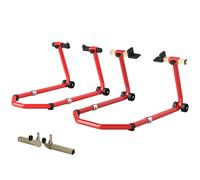 HOMCOM Béquille Moto, Capacité 390 kg, Support Avant et Arrière Réglable avec Fourches U+L, Clips de Serrage, 43x36x64cm, Rouge