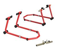 HOMCOM Béquille Moto, Capacité 390 kg, Support Avant et Arrière Réglable avec Fourches U+L, Roues, Clips de Serrage, Béquille Roue Avant Arrière, Rouge