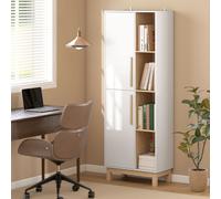 HOMCOM Bibliothèque 176 cm - 4 étagères ouvertes & 2 placards - Blanc / effet bois
