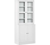 HOMCOM Bibliothèque 178,5 cm Armoire haute Vitrine avec porte vitrée 6 compartiments Armoire de cuisine pour salon Bureau Bureau Cuisine Blanc