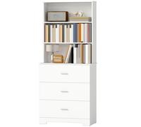 HOMCOM Bibliothèque 6 niveaux avec 3 tiroirs 3 étagères ouvertes armoire haute pour salon bureau 79x39,5x182,2 cm blanc