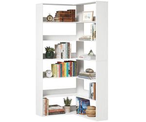 HOMCOM Bibliothèque 7 niveaux, étagère d'angle en L avec rebord antidérapant, blanc aspect bois