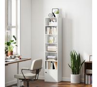 HOMCOM Bibliothèque 7 niveaux Étagère pour livres moderne avec étagères ouvertes et porte 40x30x180 cm blanc