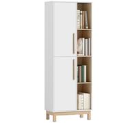 HOMCOM Bibliothèque à 2 portes avec 4 niveaux ouverts, étagères réglables, bibliothèque pour salon, chambre à coucher, bureau, 62,5 x 35 x 176 cm, blanche