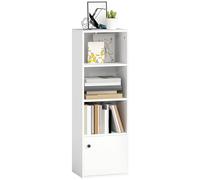 HOMCOM Bibliothèque à 4 Niveaux, bibliothèque réglable avec étagères réglables et Porte, bibliothèque Moderne, 40x30x120 cm, pour Salon, Chambre à Coucher, Bureau, Blanc