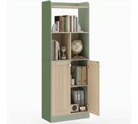 HOMCOM Bibliothèque à 5 Niveaux 2 Portes 60x30x161,2 cm Vert, Bois Naturel