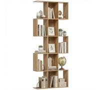 HOMCOM Bibliothèque à 5 Niveaux, étagère de Rangement en Forme S avec 15 Compartiments Ouverts, Style Moderne, Meuble de Rangement étroit pour Salon, Bureau, Petit Espace, 80 x 24 x 200 cm, chêne