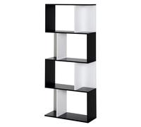HOMCOM Bibliothèque à 5 Niveaux Forme S 60 x 24 x 148 cm Noir Blanc | Meuble de Rangement avec Étagères, pour Salon Chambre Bureau, Étagère de Rangement, Bois de Chêne