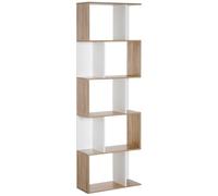 HOMCOM Bibliothèque à 5 Niveaux Forme S 60 x 24 x 184,5 cm Blanc | Meuble de Rangement avec Étagères, pour Salon Chambre Bureau, Étagère de Rangement, Bois de Chêne