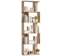 HOMCOM Bibliothèque à 5 Niveaux Forme S 60 x 24 x 184,5 cm Bois Naturel | Meuble de Rangement avec Étagères, Étagère de Rangement pour Salon, Chambre, Bureau