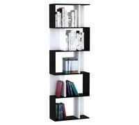 HomCom Bibliothèque Meuble de rangement forme S 5 niveaux bois 60x24x184,5 cm noir blanc