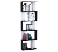 HomCom Bibliothèque Meuble de rangement forme S 5 niveaux bois 60x24x184,5 cm noir blanc