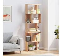 HOMCOM Bibliothèque à 5 niveaux, meuble de rangement en forme de S avec étagères, 60 x 24 x 184,5 cm, effet bois naturel