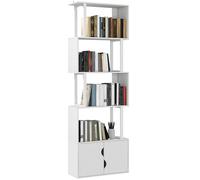HOMCOM Bibliothèque à 5 Niveaux, Meuble de Rangement en Forme de S avec étagères et Placard Double Porte, étagère de Rangement pour Salon, Chambre Bureau, 60 x 23,8 x 179,2 cm, Blanc