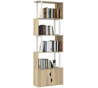 HOMCOM Bibliothèque à 5 Niveaux, Meuble de Rangement en Forme de S avec étagères et Placard Double Porte, étagère de Rangement pour Salon, Chambre Bureau, 60 x 23,8 x 179,2 cm, Effet Bois Naturel