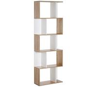 HOMCOM Bibliothèque à 5 Niveaux, Meuble de Rangement en Forme de S avec étagères, étagère de Rangement pour Salon, Chambre Bureau, 60 x 24 x 184,5 cm, Bois de chêne, Blanc