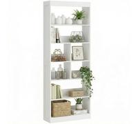 HOMCOM Bibliothèque à 6 niveaux avec 4 étagères de rangement ouvertes, 4 cubes, 68 x 24 x 180 cm, étagère de présentation avec design anti-basculement pour salon, chambre à coucher, bureau, blanc