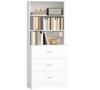 HOMCOM Bibliothèque à 6 Niveaux, bibliothèque avec 3 tiroirs, 3 étagères Ouvertes, Armoire Haute pour Le Salon, l'étude, Le Bureau, 79x39,5x182,2 cm, Blanc