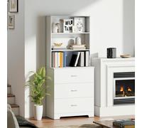 HOMCOM Bibliothèque à 6 niveaux, meuble de rangement avec 3 tiroirs et 3 étagères ouvertes, 79 x 39,5 x 182,2 cm, blanc