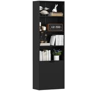 HOMCOM Bibliothèque à 6 Niveaux, Meuble de Rangement, étagère à Livres 59 x 29 x 180 cm avec 4 Compartiments Ouverts et 2 Portes, étagère de Rangement pour Salon, Chambre, Bureau, Noir