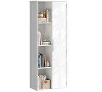 HOMCOM Bibliothèque à 7 niveaux, avec porte et 4 étagères ouvertes, étagères réglables, moderne, 60 x 35 x 160 cm, pour bureau, salon, chambre à coucher, blanche