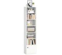 HOMCOM Bibliothèque à 7 Niveaux, bibliothèque réglable avec étagères et Porte réglables, bibliothèque Moderne, 40x30x180 cm, pour Le Salon, la Chambre, l'étude, Le Bureau, Blanc