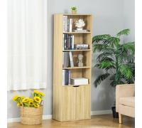 HOMCOM Bibliothèque Armoire à livres avec 4 compartiments ouverts et 2 portes pour le salon et le bureau 59x29x180 cm Bois naturel