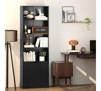 HOMCOM Bibliothèque Armoire à livres avec 4 compartiments ouverts et 2 portes pour le salon et le bureau 59x29x180 cm Noir