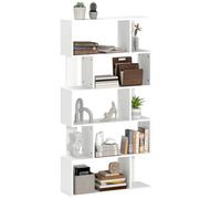 HOMCOM Bibliothèque asymétrique en Forme de S à 5 Niveaux avec 10 étagères Ouvertes et Sangles Anti-basculement, Bibliothèque Moderne en Panneaux de Particules, 80x24x159 cm, Blanc