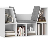 HOMCOM Bibliothèque avec coussin d'assise, étagère de rangement à 6 compartiments, aspect lin, petite bibliothèque pour salon, chambre à coucher, 105 x 30 x 63 cm, blanc