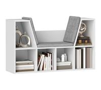 HOMCOM Bibliothèque avec Coussin d'assise, étagère de Rangement à 6 Compartiments, Aspect Lin, Petite bibliothèque pour Salon, Chambre à Coucher, 105 x 30 x 63 cm, Blanc