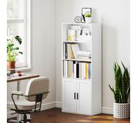HOMCOM Bibliothèque avec Étagères Ouvertes et Armoire 2 Portes avec Étagère Interne Réglable, 60x30x145.5 cm, Blanc