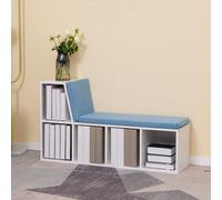 HOMCOM Bibliothèque banc 2 en 1 avec 5 compartiments de rangement et 2 coussins 108 x 30 x 60 cm blanc bleu