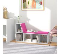 HOMCOM Bibliothèque banc 2 en 1 avec 5 compartiments de rangement et 2 coussins 108 x 30 x 60 cm blanc rose