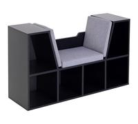 HOMCOM Bibliothèque Banc 2 en 1 avec Coussins de siège, étagère Cube 6 Compartiments Ouverts et 2 Niveaux, Meuble de Rangement pour Salon, Chambre à Coucher, Bureau, 102 x 30 x 61 cm, Noir