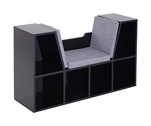 HOMCOM Bibliothèque Banc 2 en 1 avec Coussins de siège, étagère Cube 6 Compartiments Ouverts et 2 Niveaux, Meuble de Rangement pour Salon, Chambre à Coucher, Bureau, 102 x 30 x 61 cm, Noir