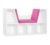 HomCom Bibliothèque banc 2 en 1 design contemporain 6 casiers 3 coussins 102x30x61 cm blanc rose