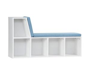 HOMCOM Bibliothèque Banc 2 en 1, Banc de Rangement, 2 Coussins, Blanc Bleu