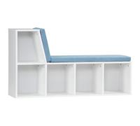 HOMCOM Bibliothèque Banc 2 en 1, Banc de Rangement, 2 Coussins, Blanc Bleu | 5 Compartiments de Rangement, Étagère Livres, 108 x 30 x 60 cm