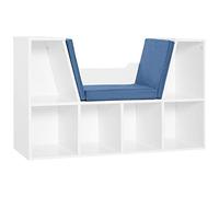 HomCom Bibliothèque-banc 2 en 1 – 6 compartiments, coussins, 102×30×61 cm – Bleu